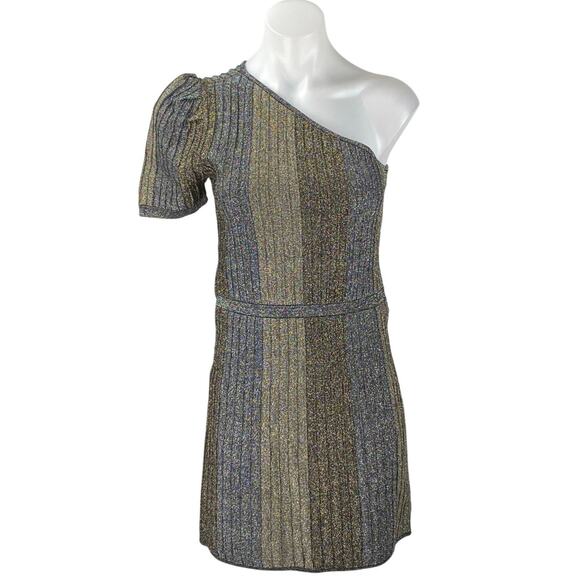 Parker Multicolor Metallic Colorblock Ribbed One Shoulder Mini A-Line Dress Sz M - Picture 1 of 6
